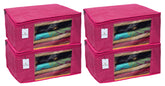 Kuber Industries Hathkadi 4 Piece Cotton Saree Cover, Pink